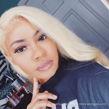 Huashuo 50% OFF Natural Pre-Plucked Hair Line Straight Remy Hair Real 613 Blonde Color Virgin Indian Hair  613 Lace Closure